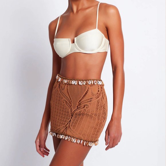 PatBO Other - PatBo Beaded Seashell Mini Skirt in Almond